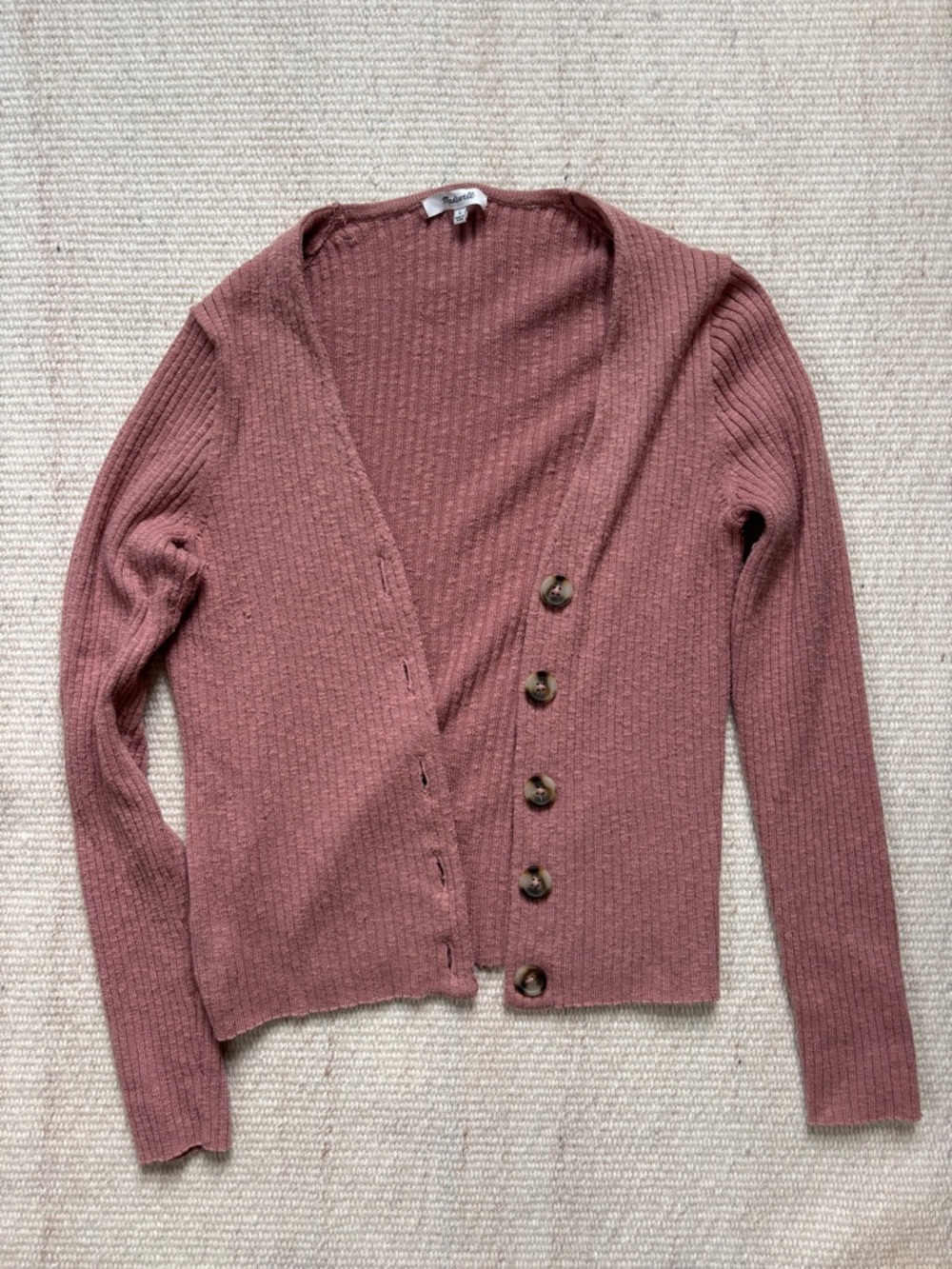 Madewell Ribbed Button-Front Cardigan - Dusty Mauve
